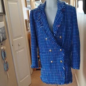 Forever UniqueWomen's Blue Tweed Double-Breasted Coat Size 8